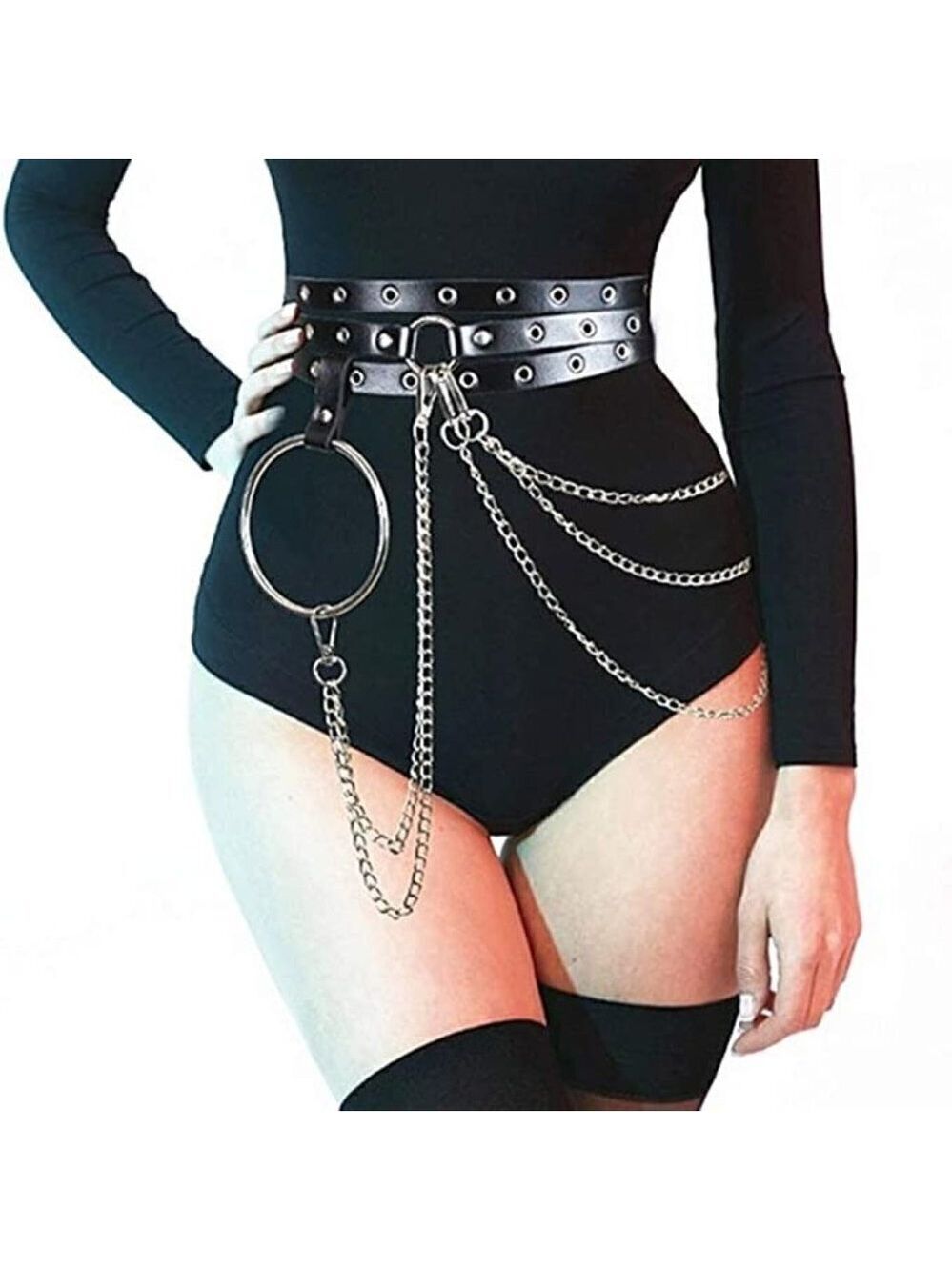 𝅺BELLY Waist Chain Belt Leather Body Harness Jewelry Cosplay Dominatrix BDSM NWT